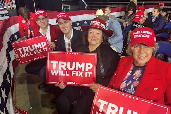 Rinehart and friends at a rally for Donald Trump during the 2024 presidential election campaign.
