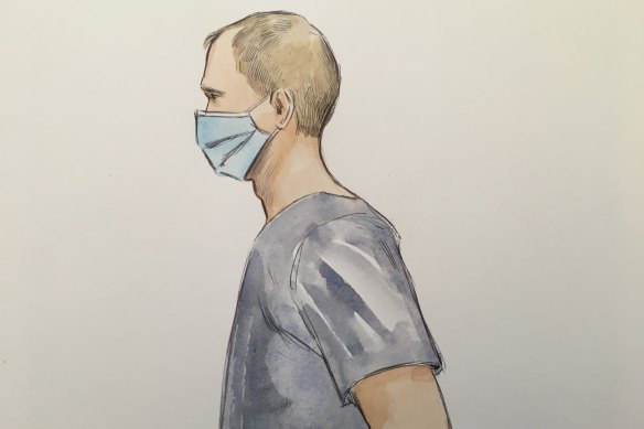 A court sketch of Callum Davies.