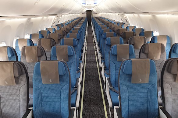 The economy seats are in a 3-3 configuration.