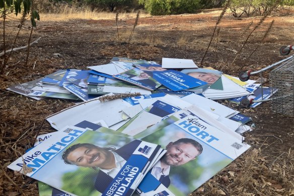 Hundreds of election signs from conservative leaning parties were found dumped off Great Eastern Highway in Greenmount this week.