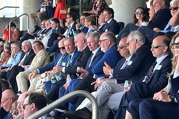 Steve Waugh, centre, and in the upper-right corner, Herald columnist Peter FitzSimons.
