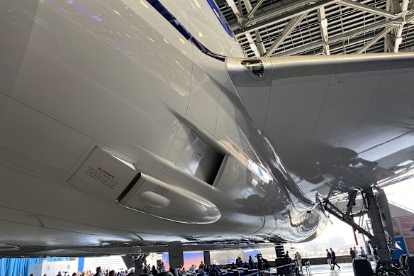 The air intake on the fuselage of the Boeing 787, the only commercial jet that doesn’t use bleed air from the engines to pressurise, heat and cool the cabin.