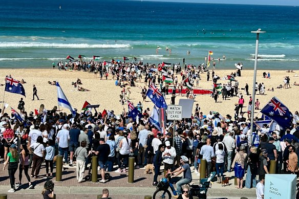 The scene at Bondi Beach on Sunday morning.