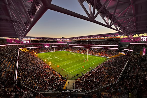 An artist’s impression of planned upgrades to Suncorp Stadium under the previous Labor government, showing new screens.