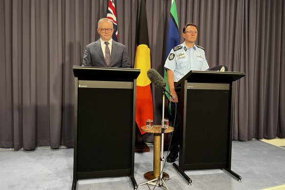 Prime Minister Anthony Albanese speaks the media following the incident at Bondi Junction.