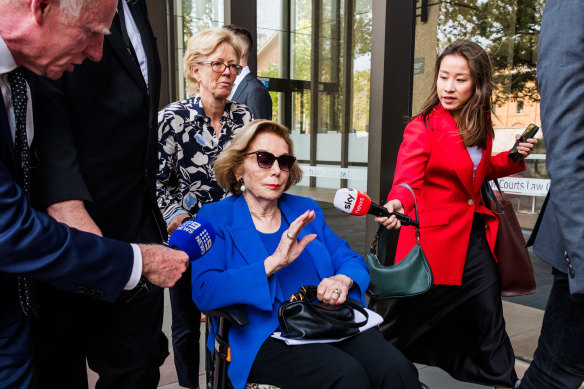 Former ABC chair Ita Buttrose leaves the Federal Court on Tuesday after giving evidence.