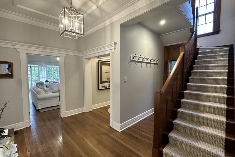 The finished floorboards and staircase.