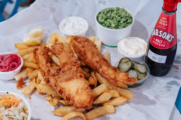 Fish of the day and chips at Rosie’s in Coledale.