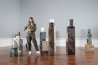 Ukrainian-Australian artist Stanislava Pinchuk with The Wine Dark Sea, featured in the 2022 Adelaide Biennial of Australian Art.