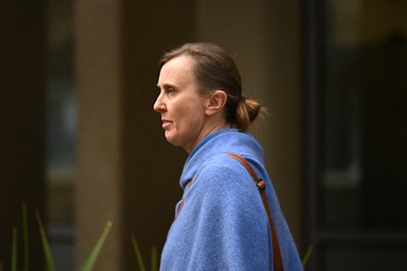 Witness Dr Veronica Moule departs the Coroners Court of Victoria on Monday.