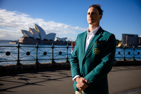 Swimming star Cam McEvoy shows off Australia’s R.M Williams ceremonial wear for the opening and closing ceremonies of this year’s Commonwealth Games in Glasgow. 