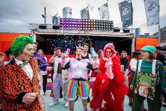 Artists at Power Move during the launch of Melbourne Fringe Festival in Federation Square.