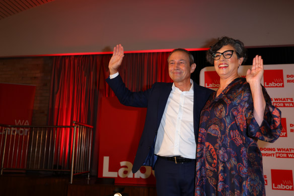 Premier Roger Cook and his wife Carly after the victory speech.