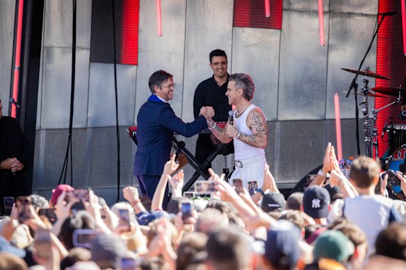 Lord Mayor Nick Reece congratulates Robbie Williams in January after the singer was awarded the key to the city.