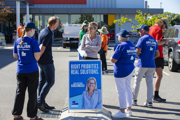Liberal leader Libby Mettam outside a pre-polling vote.