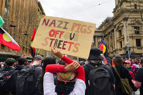 Anti “Stop Mass Immigration” protesters are seen during a rally 