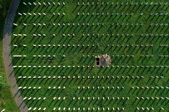 A newly dug grave at the Srebrenica Genocide Memorial Center, in Potocari, Bosnia. Newly-identified Srebrenica massacre victims are reburied annually.
