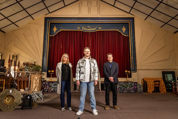 Sally Baillieu, Max Johnson and Anthony Pope inside The Broadway auditorium.