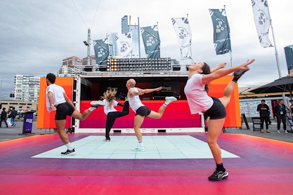 Mass Effect performs at the launch of Melbourne Fringe Festival in Federation Square.