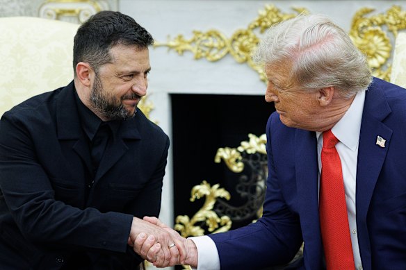 US President Donald Trump and Ukraine President Volodymyr Zelensky in the Oval Office in August.