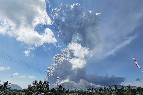 Mount Lewotobi Laki-Laki erupts on Monday. 