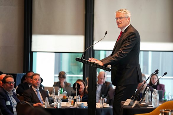  OECD Secretary-General Mathias Cormann speaking in Melbourne.