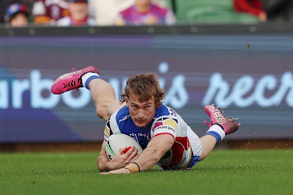 Fletcher Sharpe has scored 22 tries in 26 games for the Knights.