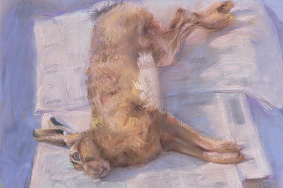 Janet Dawson’s “Hare on blue” (2009).