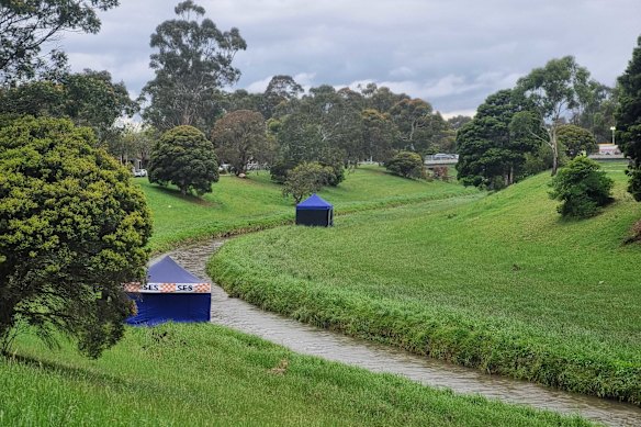 SES tents set up at the scene.