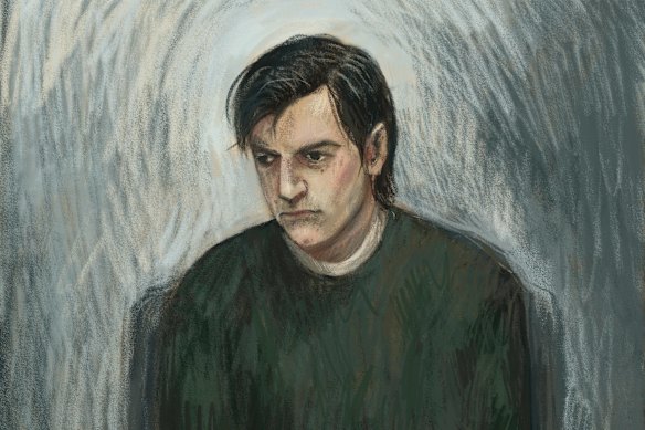 A court sketch of Tom Silvagni at the Victorian County Court on December 12.