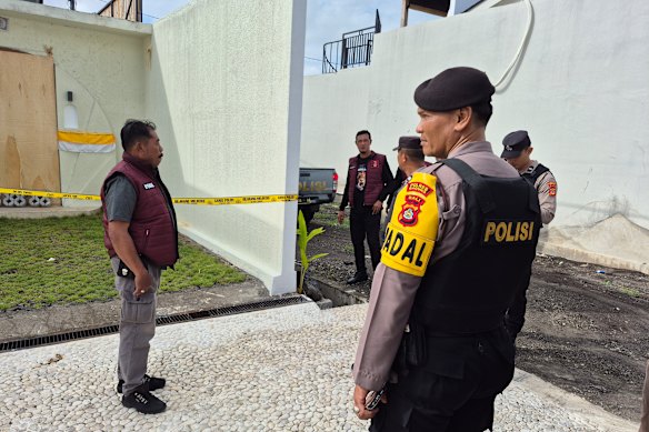 Balinese police at Villa Casa Santisya, the luxury villa where Melbourne man Zivan “Stipe” Radmanovic was fatally shot in June, ahead of a re-enactment exercise.