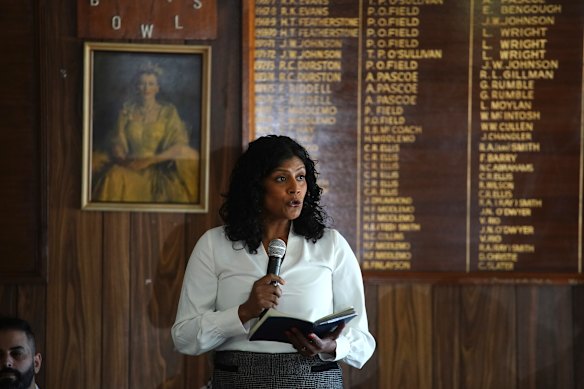 Australian Greens candidate Samantha Ratnam at Saturday’s forum for Wills candidates in Fawkner.