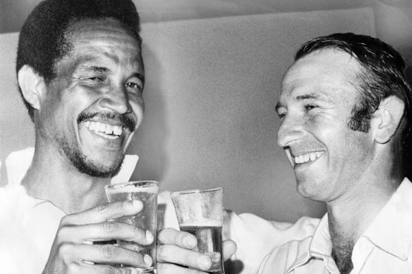 Doug Walters (right) was entertaining on and off the field. He is pictured here with Garry Sobers in 1972.