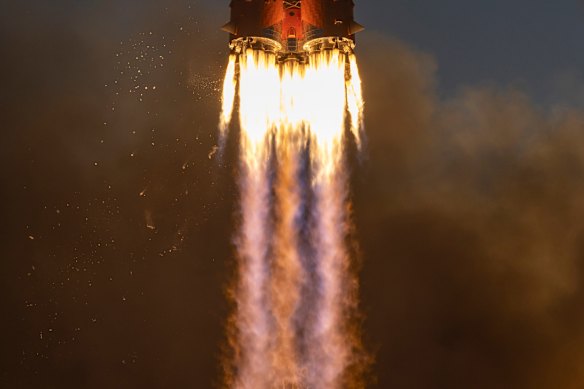A Soyuz rocket launches to the International Space Station carrying Expedition 75 crewmembers, NASA astronaut Anil Menon, Roscosmos cosmonauts Pyotr Dubrov and Anna Kikina, at the Baikonur Cosmodrome in Kazakhstan.