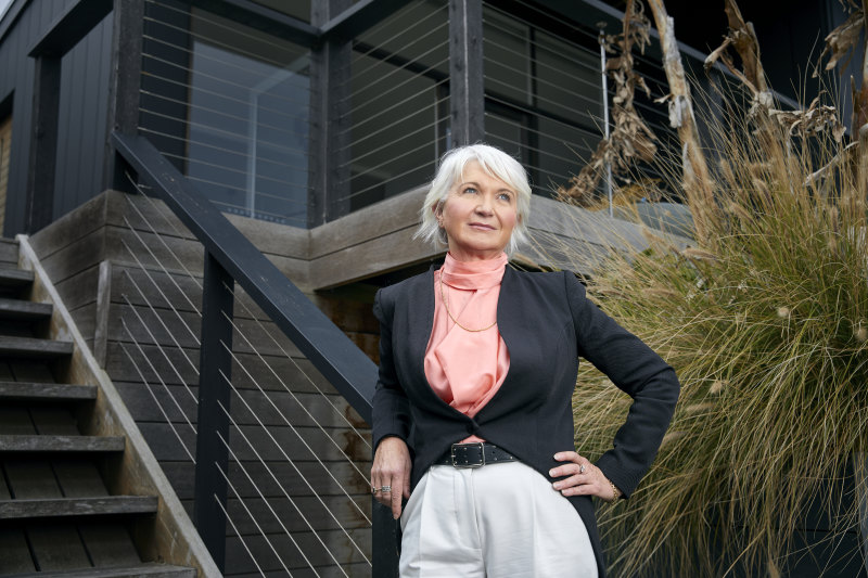 Closed for winter: Suzanne Jones outside her Airbnb treehouse in Rye.