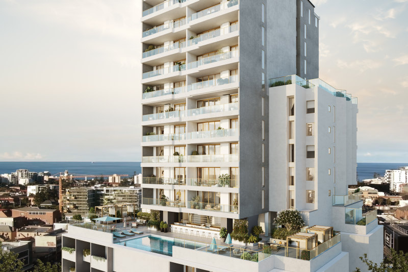 Render of the under-construction Grand Pacific Hotel Wollongong, which financier Windlock has put up for sale.