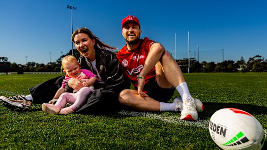 Jai Arrow with his wife Berina and their daughter Ayla at Heffron Park on Thursday.