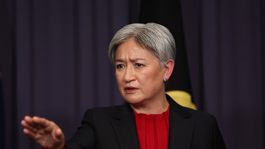 Minister for Foreign Affairs Penny Wong during a press conference after the Israeli Government decided not to pursue criminal proceedings against those responsible for killing Zomi Frankcom and her World Central Kitchen colleagues at Parliament House in Canberra on Thursday.