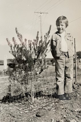 Andy Marks photographed in double denim in Toongabbie, 1979.