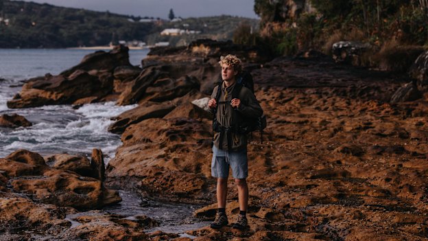 Charlie Stowe at Forty Baskets beach at Balgowlah before he set off on his fundraising trek earlier this month.