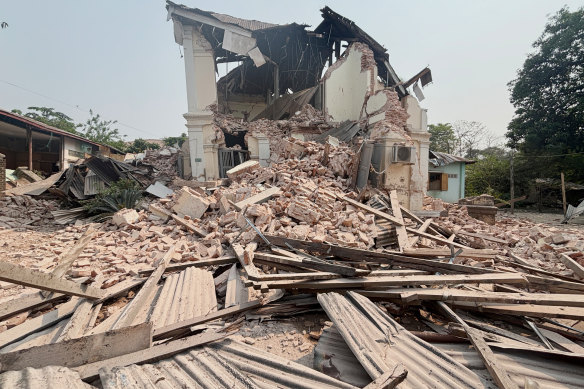 A damaged building in Myanmar’s capital Naypyitaw.