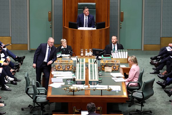 Prime Minister Anthony Albanese answers a question from Opposition Leader Sussan Ley.