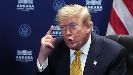 US President Donald Trump speaks at the NATO summit in Turkey.