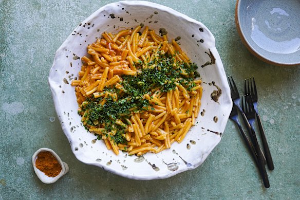 Old Bay seasoning adds an instant jolt of flavour to a simple noodle dish.