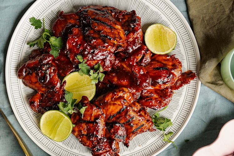 Sticky gochujang barbecue chicken.