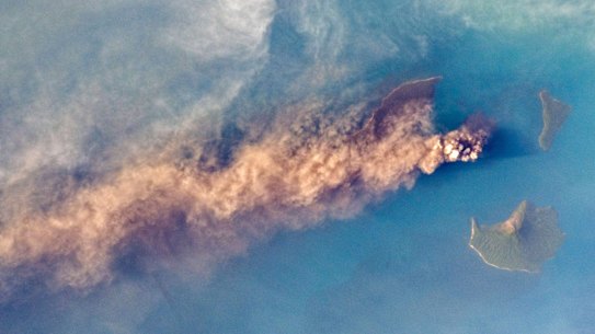 Photo taken by astronaut from the International Space Station shows Anak Krakatoa erupting volcanic ash.