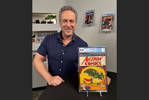 Vincent Zurzolo, president of Metropolis Collectibles/Comic Connect, displays the comic book in early January before it sold for $US15 million.