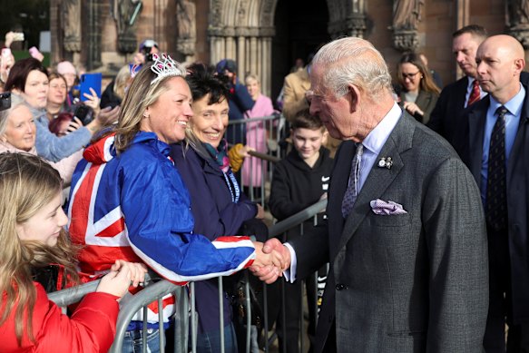 King Charles meets members of the public following his visit to Lichfield Cathedral on Monday.