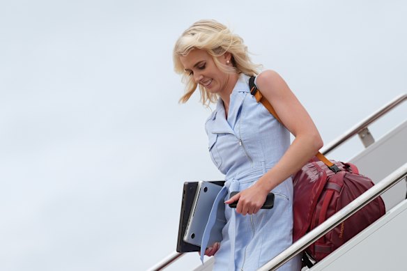 Natalie Harp disembarking Air Force One on the weekend.