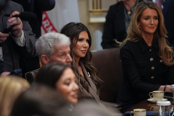 Homeland Security Secretary Kristi Noem during a cabinet meeting at the White House on Friday (AEDT).